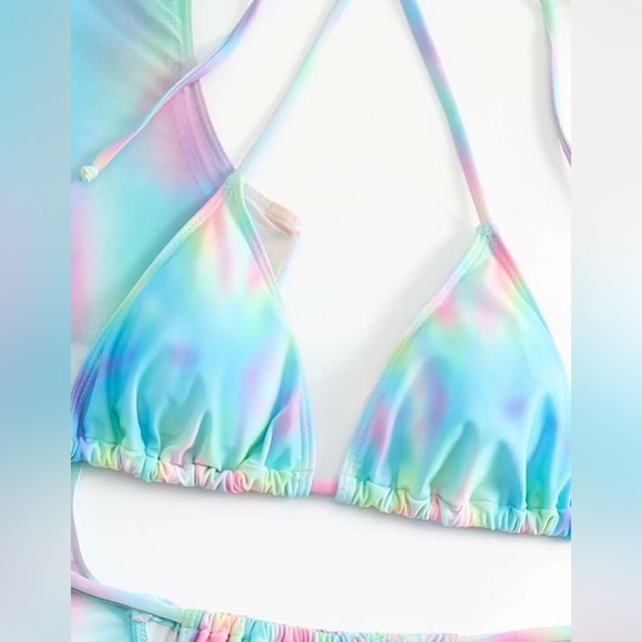 Triangle Bra & Thong & Drawstring Cutout Side Cover Up Dress 3 Piece Swiโฆ - Picture 4 of 7